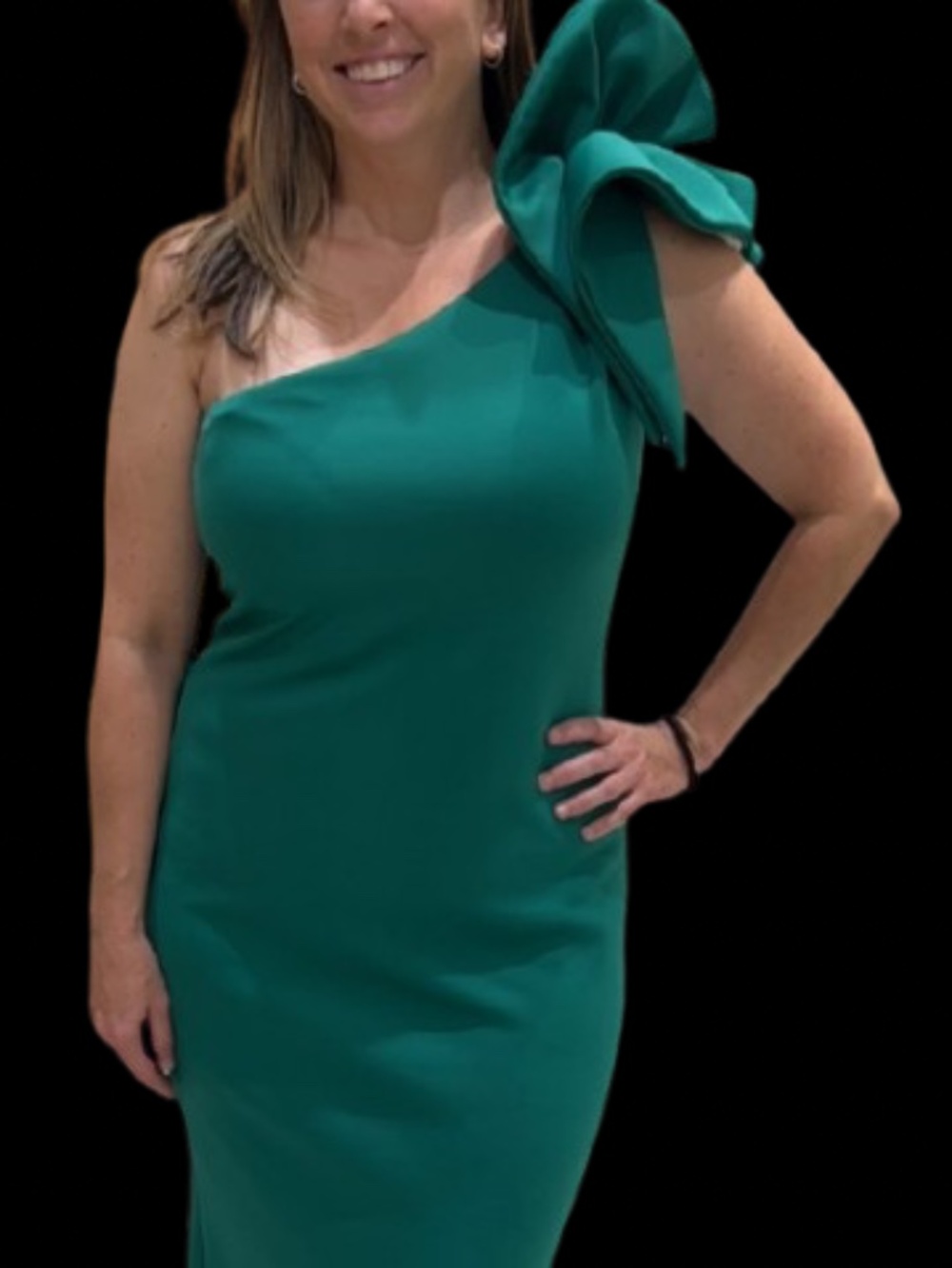 Green evening formal gown dress with jewelry